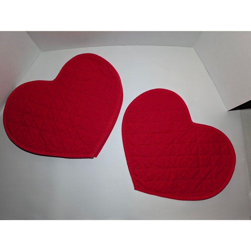 Vintage Heart Placemats Set of 5 Red Scandi Quilted Sweden Nordic Romantic